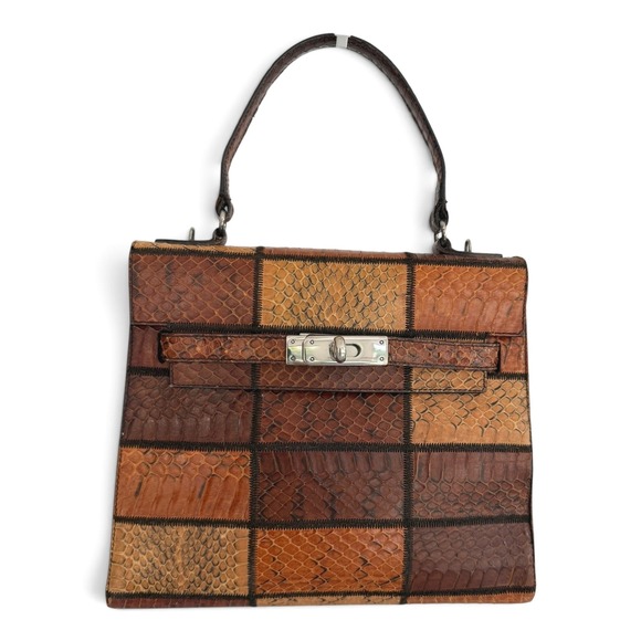 Miu Miu Handbags - Miu Miu Python Patchwork Top Handle Crossbody Bag Brown